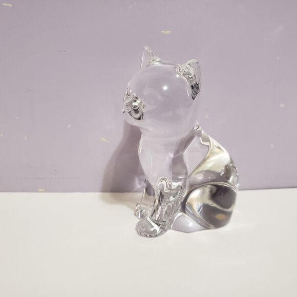 Glass Crystal Lead Clear Cat Kitty Figurine Home Decor Country West Germany 3" - Picture 1 of 8